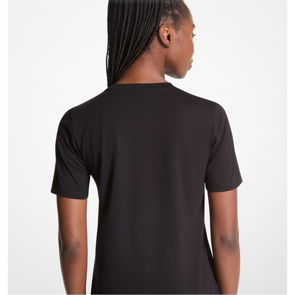 Michael Kors Studded Logo Charm Black Cotton Tee Top T-Shirt w/ Gold Accents XL - Picture 4 of 4